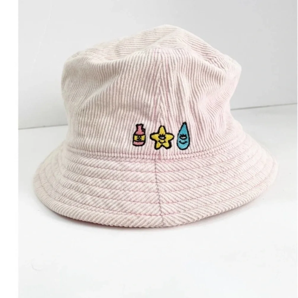 A LAB Pink corduroy Bucket Hat with Embroidery